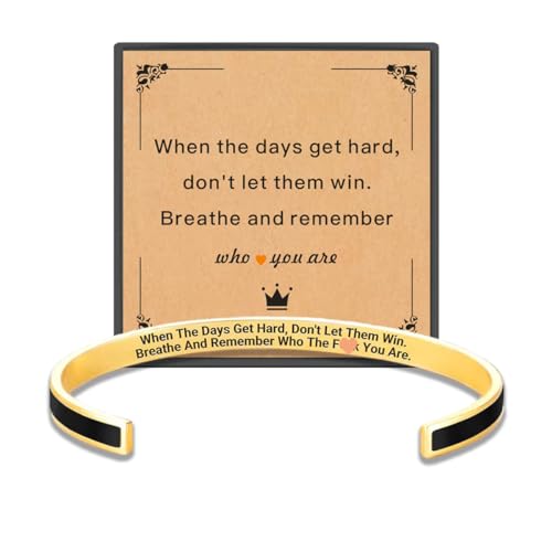 Remember Who The You Are Motivational Cuff Bracelet for Women, Stainless Steel Color Inspirational Bangle Bracelets with Engraved Hidden Message Jewelry for Sisters BFF Friends Gifts - color: Gold/Black 02