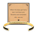 Remember Who The You Are Motivational Cuff Bracelet for Women, Stainless Steel Color Inspirational Bangle Bracelets with Engraved Hidden Message Jewelry for Sisters BFF Friends Gifts - color: Gold/Black 02