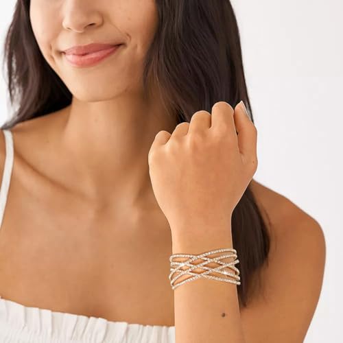 Suyi Rhinestone Bracelet Multilayer Gold Cuff Bracelet for Women Crystal Braidal Bracelets - color: Gold 1