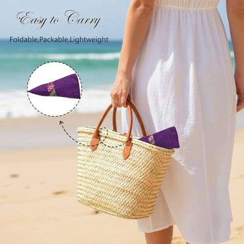 Wide Brim Sun Hat for Women Reversible Beach Hats Metal Wired Edge Gardening Hats, UPF 50+ Bucket Summer Hat - color: Purple Boho-style