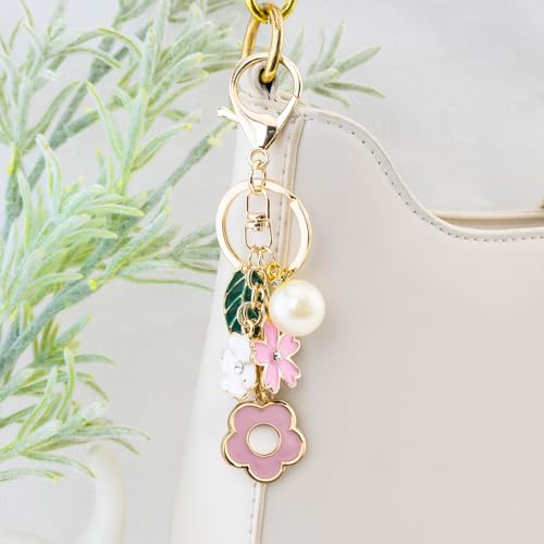 Cute Flower Keychain Mini Tassels Tote Bag Keychain Purse Charms | Purse Charms For Handbags Kawaii Bag Charms For Tote Bags Mini Girls Backpack Keychains Accessories