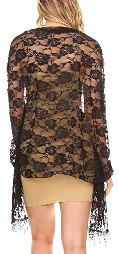 Sakkas Mari Women's Large Lightweight Soft Lace Scarf Wrap Shawl Floral and Fringe - color: Blackroselace