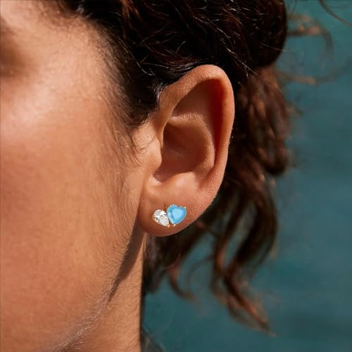 Turquoise Stud Earrings for Women, 14K Gold Plated Created Gemstone Minimal Design Everyday Boho Jewelry Gifts - style: Heart Teardrop