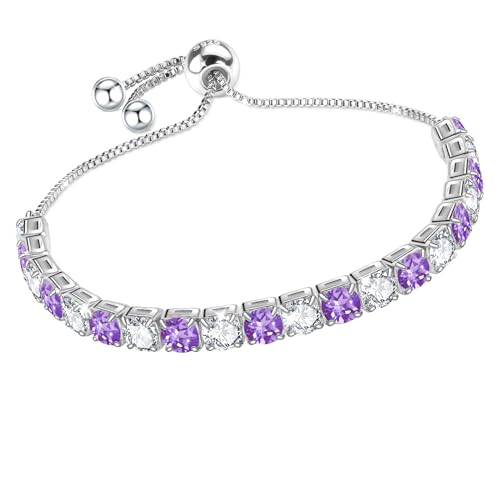 J.Fée Silver Bracelet, S925 Tennis Bracelet with Sparkling 5A Cubic Zirconia Silver Bracelets for Women Adjustable Bracelet for Women Bracelets Womens Bracelet Women Gifts for Women Mom - color: Zirconia Purple CZ