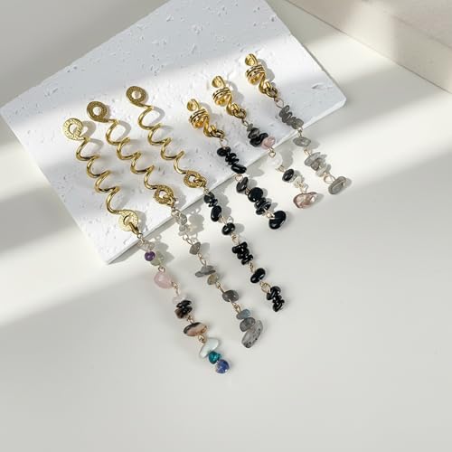 12 Pcs Detachable & Customizable Natural Stone Tassel Hair Charms | Crystal Beaded Braid Accessories | Dreadlock Hair Jewelry for Women
