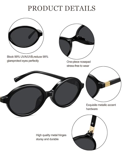 WOWSUN Retro Oval Sunglasses Womens Trendy Sun Glasses Sunnies UV400 Protection - color: Oval-bright Black Frame Grey Lens a