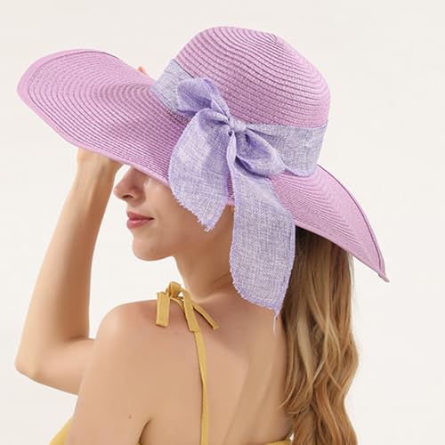 Women’s Straw Sun Hat Wide Brim Packable - Boho Beach Hat for Summer Vacation, Poolside Relaxation and Tropical Travel - color: Beige