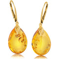 Leverback Dangle Earrings for Women – Gold-Plated 925 Silver Drop Earrings with Natural Yellow Baltic Amber Piece, Lightweight Jewelry with Secure Closure for Everyday Elegance - color: Amber