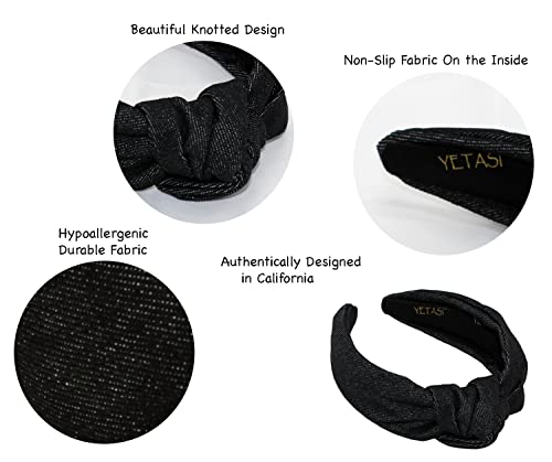 Black Denim Headbands for Women Get Compliments Head bands for Women's Hair are Chic. Knotted Headband is a Girls Fashion Designer Jean Top Knot - color: Denim Black