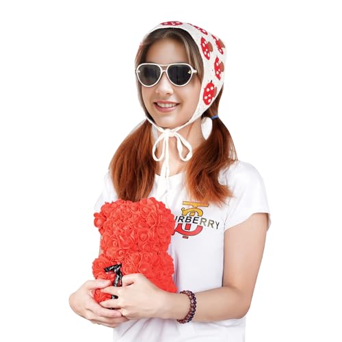 hoyuwak Crochet Bandana Headband Head Scarf Hairband for Women Girls White Knitted Mushroom Hair Accessories for Festival 80s Hair Styling Decor