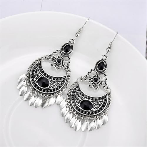 Vintage Boho Statement Drop Dangle Earrings for Women Bohemian Ethnic Handmade Beaded Charms Earring Bohemian Retro Chandelier Tassel Earrings Mexico Gypsy Jewelry Gift - color: Chandelier Earrings Black