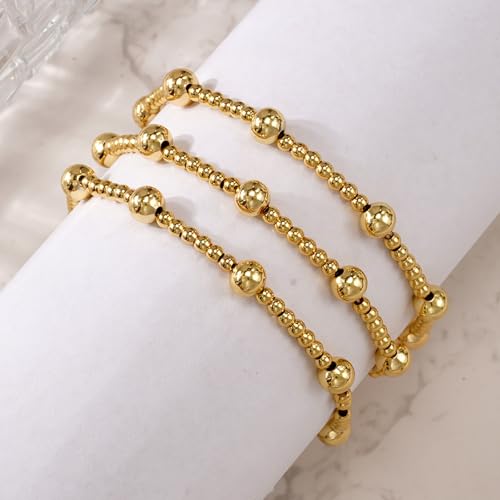 Gold Beaded Cross Bracelet for Women, 14K Plated Adjustable Stackable Dainty Bracelets, Non Tarnish Fashion Jewelry Set Gifts for Women Birthday Friendship - color: Colors-14