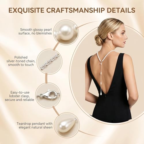 1Pcs White Elegant Pearl Backdrop Necklace Sexy Tassel Pendant Back Chain Body Decoration Chain for Women Backless Off-shoulder Dressing