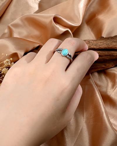 Silver Turquoise Rings for Women Adjustable Oval Gemstone Boho Western Statement Ring for Vintage Jewelry