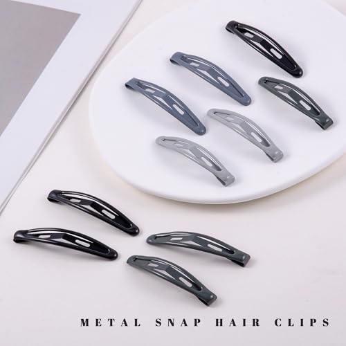 16 PCS Snap Hair Clips Metal Barrettes for Women Non Slip Barrettes for Thick and Thin Fine Hair,Bright Black Multiple Gray,2.36 x 0.43 Inches. - color: Bright Black Multiple Gray