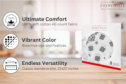 Gift Packaging Bandana for Men Women - 100% Cotton, Paisley, 22x22 In, 1 Pack - Large Bandanna Handkerchief Cowboy Hanky - color: White