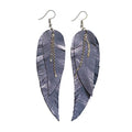 Black shiny Leather Feather Earrings for Women, Lightweight Minimal Boho Dangle Earrings, Small Simple Everyday Jewelry - color: dark grey metallic