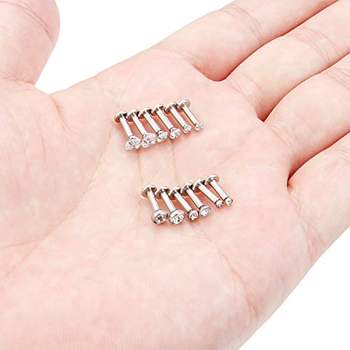 SCERRING 6 Pairs 14G Stainless Steel Clear CZ Internally Threaded Labret Monroe Lip Tragus Cartilage Helix Earring Ring Body Piercing Jewelry 6-10mm - style: 6mm Silver