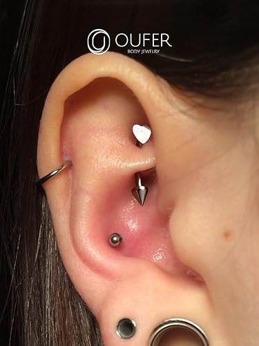 OUFER Rook Piercing Jewelry, G23 Solid Titanium Eyebrow Rings, Heart Vertical Labret Lip Jewelry, 16G Curved Barbells, Daith Rook Earrings for Women Men - color: Silver Heart, size: 16G 8mm