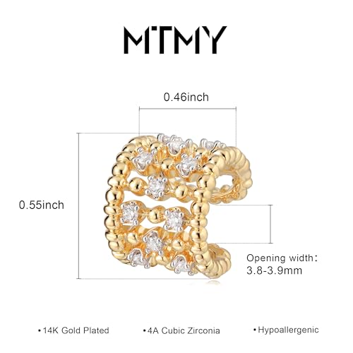 MTMY Gold Ear Cuff Earring for Women 14K Gold Plated Cubic Zirconia Non-Pierced Clip on Cartilage Chunky Ear Cuffs Hypoallergenic Jewelry - style: 5cz / pair