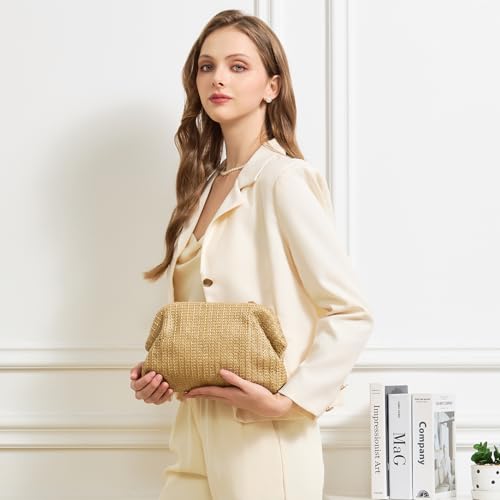 Huralona Women Straw Woven Clutch Purse Pleated Handbag for Summer Beach Vacation Straw Shoulder Crossbody Bag - color: Colorful