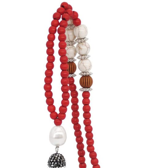 Handmade Multicolor Long Tassel Fringe Pendant Necklace Turquoise Pearl Crystal Mala Beads Necklace for Women Ethnic Boho Prayer Jewelry - color: red