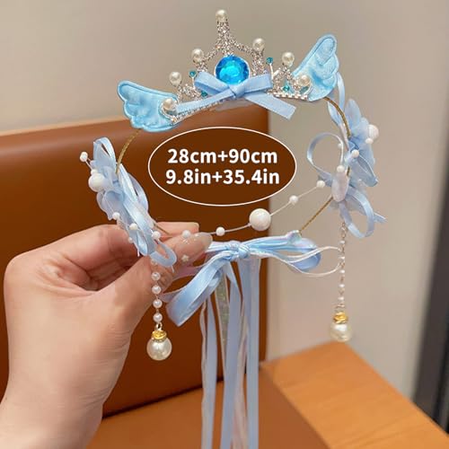 Artificial Flower Crown Headband for Women Girls – Boho Floral Wreath Halo for Weddings, Photoshoots, Festivals, Birthdays, and Costume Parties (Blue Wing Crown, Adjustable) - color: Blue Wing Crown