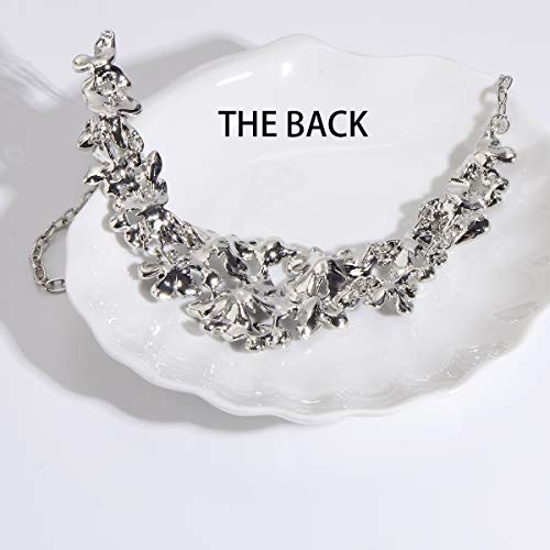 AMYJANE Vintage Statement Jewelry Set - Spring Leaf Flower Floral Plant Necklace Earring Set Crystal Rhinestone Fashion Costume Jewelry for Women Prom Party Unique Gift - style: Butterfly Jewelry Set Grey