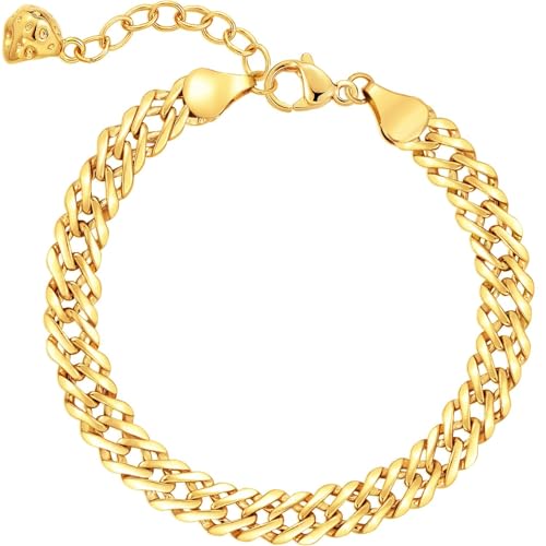 BENEIGE Women Bracelet 14K Gold Plated Paperclip Satellite Bead Ball Oval Cuba Cable Box Chain Daily Charm Layered Link Silver Bracelets Adjustable Jewelry - style: Paperclip Diagonal Double