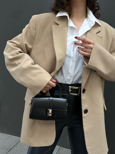 MOON CANTA Mini Crossbody Bag for Women – Small Faux Leather Shoulder Purse with Gold Lock, Elegant Design for Daily Use - color: Black