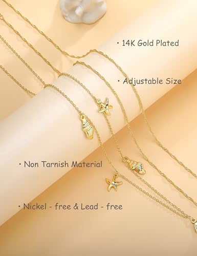 Waist Chain for Women 14K Gold Plated Waist Beads Belly Chain Dainty Layered Body Chain Belt Beach Jewelry for Women Sexy Waterproof Non Tarnish Adjustable Summer Jewelry Accessories - style: wave & starfish