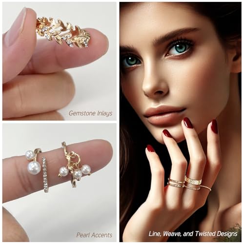 24 Pcs Gold Knuckle Rings Set for Women – Vintage Stackable Midi Rings with CZ Crystals, Twist, Hollow, and Dainty Designs – Adjustable Size Finger Rings Jewelry Gift