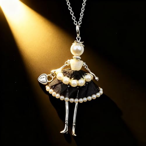 Crystal Paris Doll Necklace for Women, Handmade Cute Dress Long Chain Pendant Necklace Prom Costume Jewelry - style: 03