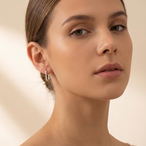 Reffeer 925 Sterling Silver U Hoop Earrings for Women Teens Minimalist Square Hoop Earrings U Huggie Earrings - color: A-Silver