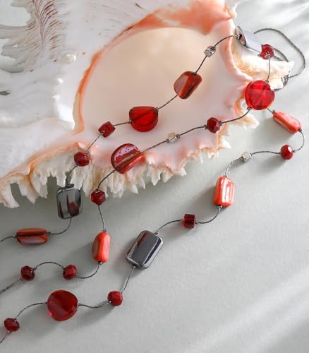 FULU AUTUMN Beaded Statement Necklaces for Women Shell Bead Chunky Collar Necklace Summer Layer boho Costume Jewelry for Her - color: Red