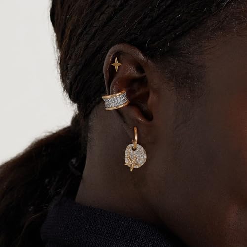 MTMY Gold Ear Cuff Earring for Women 14K Gold Plated Cubic Zirconia Non-Pierced Clip on Cartilage Chunky Ear Cuffs Hypoallergenic Jewelry - style: wide / pair