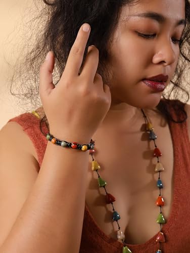 MINACHI Bohemian Colorful Ceramic Bead Adjustable Leather Bracelet, Boho Hippie Summer Jewelry Gift for Women - color: S01A