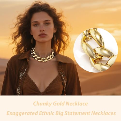 Chunky Chain Necklaces Women Statement Collar Necklace Gold Flat Snake Chain Choker Ribbed Design for Party, Dress Jewelry Gifts - color: A6