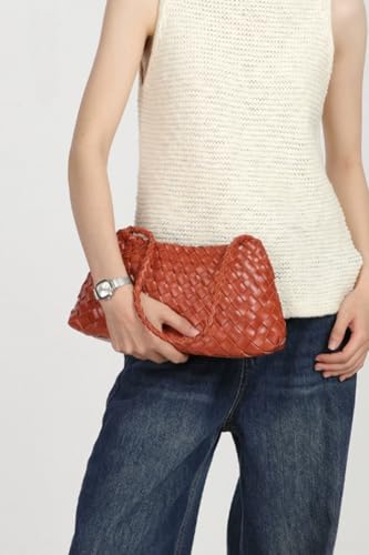 Woven Hobo Bags for Women Suede Woven Tote Bag Trendy Bucket Purse Underarm Shoulder Bag Vintage Tote Handbag Clutch Purses - color: Caramel