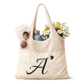 Shinylin Personalized Crochet Tote Bag for Beach Women Beige Mesh Knit Shoulder Bag Boho Aesthetic Tote for Women - style: Letter a