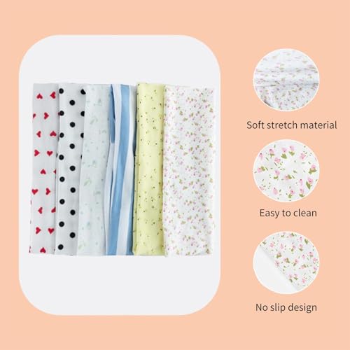 6 Pcs Anti-Slip Elastic Headbands for Women Soft Fabric Yoga Sweatbands with Floral Heart Print Stretchy, Sweat-Absorbent and Lightweight for Fitness, Running and Daily Wear - color: Headbands Color-Vivid