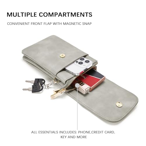 BOSTANTEN Vegan Leather Crossbody Bags for Women Designer Cell Phone Bag Wallet Purses Adjustable Strap - color: B-02-grey