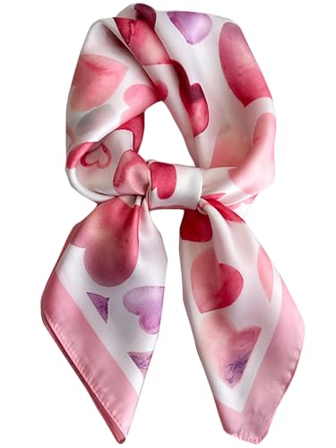 Silky Scarf for Women Lightweight Satin Bandanas Neck Hair Wrap For Sleeping Head Scarves 27.5" - color: A24 Pink Heart /27.5"