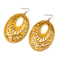 Boho Wooden Cutout Dangle Earrings for Women Bohemian Teardrop Oval Hollow Floral Pattern Drop Earrings Colorful Lightweight Statement Party Jewelry - color: Gold