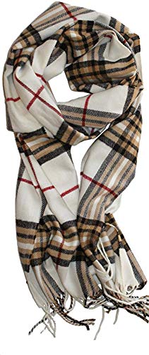 VERONZ Super Soft Classic Cashmere Feel Winter Scarf - color: Ivory Plaid
