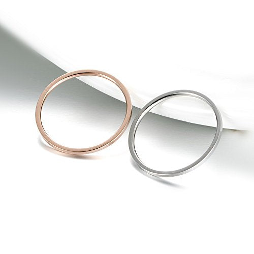 8pcs 1MM Thin Stainless Steel Knuckle Midi Stacking Rings for Women Plain Band Comfort Fit - color: Flat - Silver 8pcs(size 3 to 10)