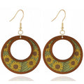Boho Teardrop Earrings, Handmade Copper Bohemian Earrings, Dangle Antique Ethnic Jewelry for Women - color: Wood Sunflower