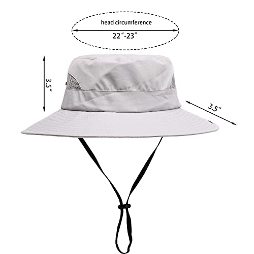 Womens Summer Sun Hat Beach Hat Wide Brim Outdoor UV Protection Hat Foldable Cool Mesh Ponytail Bucket Hat - color: Pure Light Grey