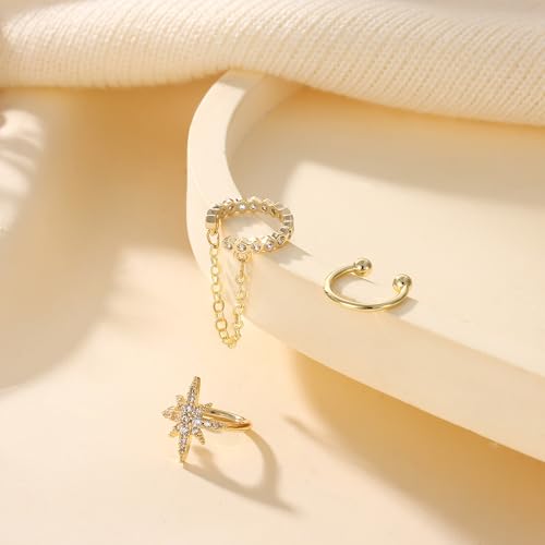 Dochais Ear Cuffs Non-Piercing Earrings for Women Cute Small Clip-On Cartilage Earring 14k Gold Plated Dainty Fake Piercings Earings - style: G4