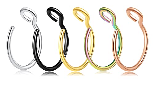 5-18 Pcs Nose Rings Hoops Fake Nose Ring Fake Septum Fake Lip Rings Fake Septum Piercing Fake Nose Piercing Fake Nose Hoop Double Hoop Nose Ring Fake Double Nose Ring Nose Cuffs Faux Nose Rings Clip On Cartilage Hoop Earring - color: A0: 5Pcs Gold Silver